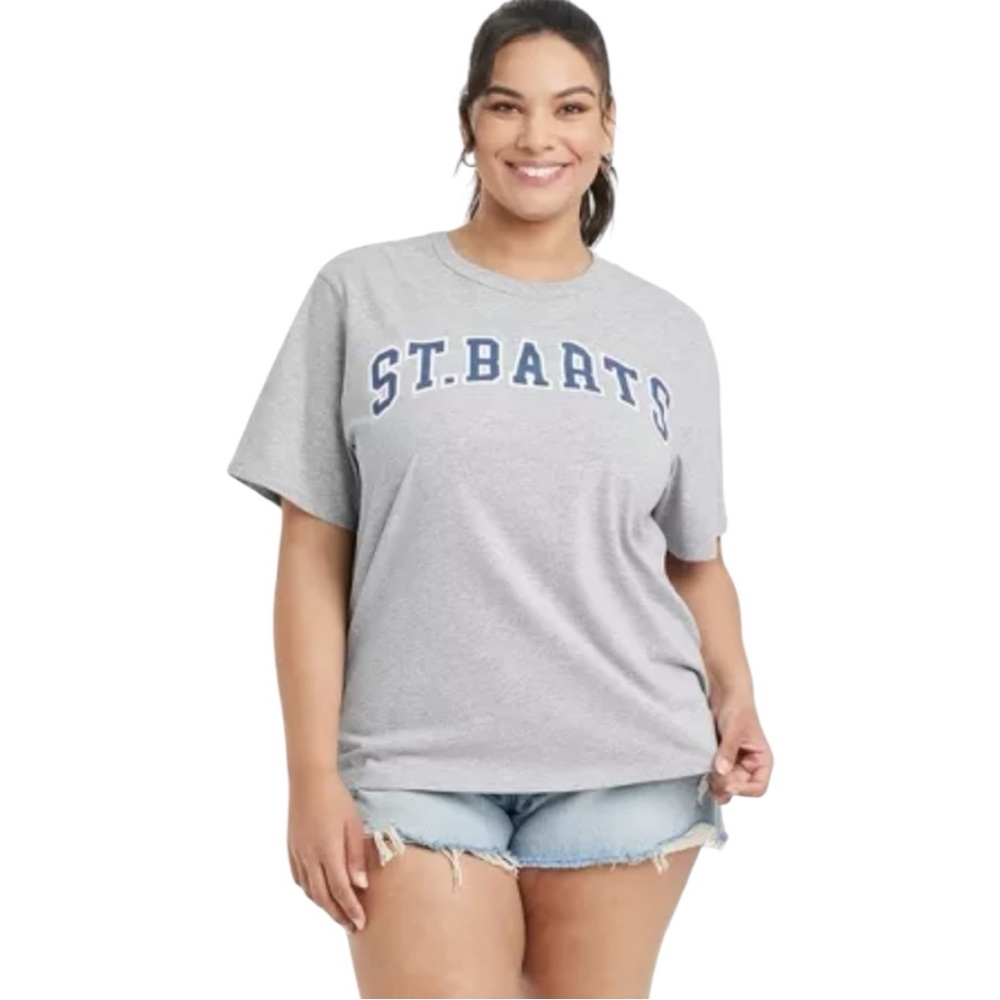 Women’s St Barts Short Sleeve Graphic T-Shirt Heather Gray Size XL